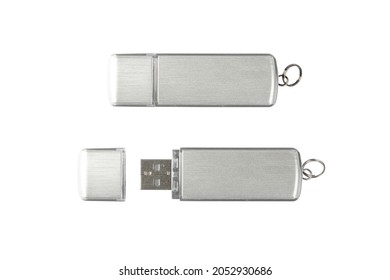 USB flash drive mockup isolated on branding background. Clean template blank plastic, front, back side view.