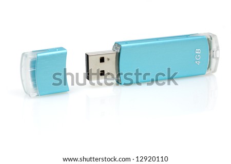 Usb flash drive with reflection in isolated white background