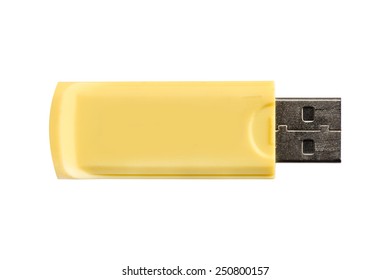 USB flash drive yellow memory stick isolated on white background