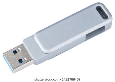 USB Flash memory stick. Swivel thumb drives for universal data storage at home or office. Usb memory storage for save file, photo, video. Metal disk or ram for computer, laptop or desktop pc 