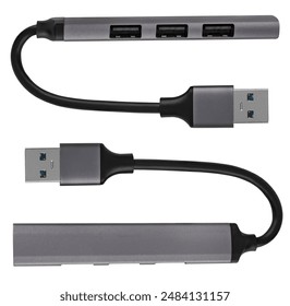 USB hub, card reader for multiple USB ports, on a white background in isolation