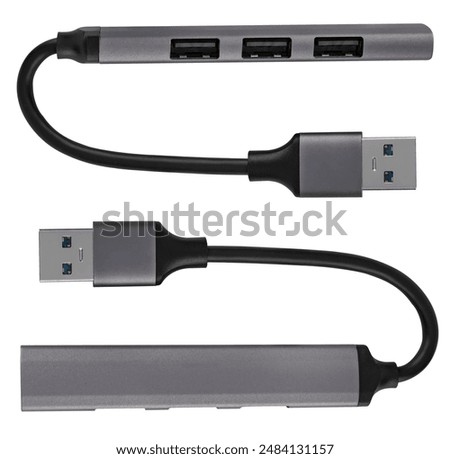 USB hub, card reader for multiple USB ports, on a white background in isolation