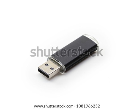 USB memory isolated on white. USB memory with black body. 