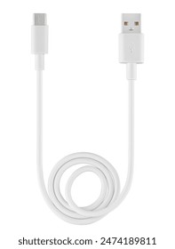 USB and micro USB cable, on white background in insulation