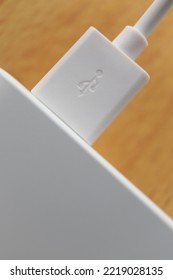 usb plug in socket close up macro. Vertical Orientation