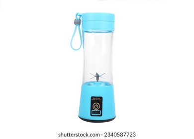 USB rechargeable electric mini portable handheld smoothie blender and juice cup bottle mixer. electric blue color handheld juice blender and juice cup. - Shutterstock ID 2340587723