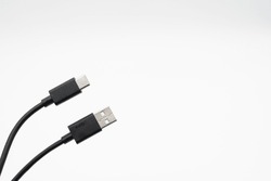 USB Type A To C. Mobile Data Cable. Phone Usb Connector On White Background. Isolated Usb Cord Charger Usb Cable On A White Background.