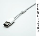 usb type-c plug and cable on white, Isolate usb plug, Isolate old or used usb plug on white background, USB plug white cable closeup isolated on white background