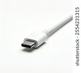 usb type-c plug and cable on white, Isolate usb plug, Isolate old or used usb plug on white background, USB plug white cable closeup isolated on white background