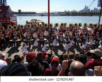 USC Southern Cal California Marching Band And Song Cheerleaders Performing At Navy Pier, Chicago The Day Prior To Notre Dame's Homecoming Game, October 21, 2011