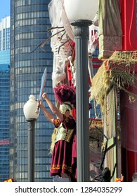 USC University Of Southern California Marching Band Being Conducted By The Trojan Mascot At Navy Pier, Chicago The Day Prior To Notre Dame's Homecoming Game, October 21, 2011