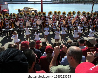 USC University Of Southern California Song Leaders And The Marching Band Performing At Navy Pier, Chicago The Day Prior To Notre Dame's Homecoming Game, October 21, 2011