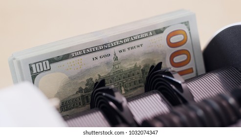 USD Banknote On Money Counting Machine 