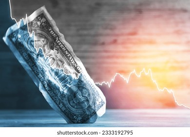 USD bill with overlayed falling sparkline chart. Concept of economic crisis, inflation,  GDP negative growth. - Powered by Shutterstock