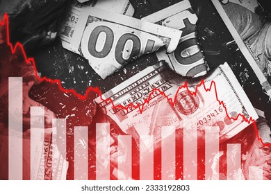 USD bills with overlayed falling sparkline chart. Concept of economic crisis, inflation,  GDP negative growth. - Powered by Shutterstock