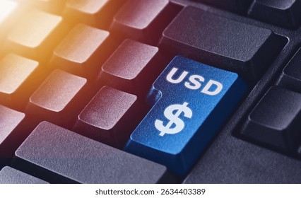 The USD Button on a Black Keyboard. Currency Symbol of US Dollar