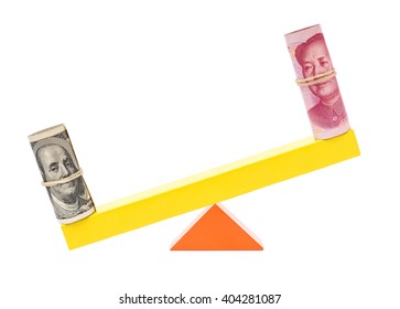 Usd Heavier Than Rmb On Teeterboard On White Background