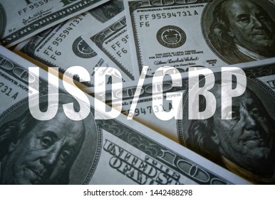 Usd/gbp Sign Text Over Dollars Banknote  Background