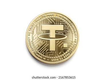 USDT coin isolated on white background. Tether Cryptocurrency