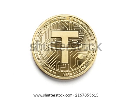 USDT coin isolated on white background. Tether Cryptocurrency