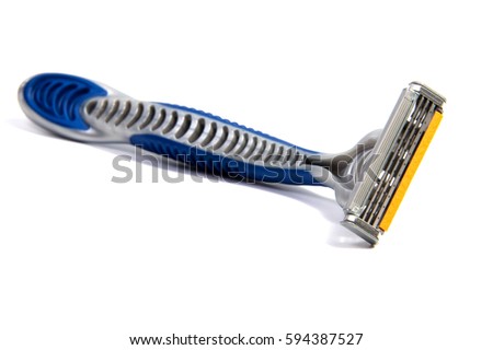 Use disposable shaving machine on white background