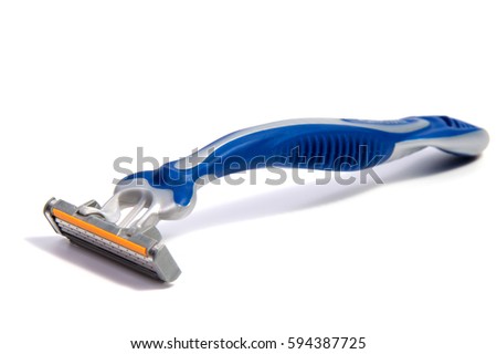 Use disposable shaving machine on white background
