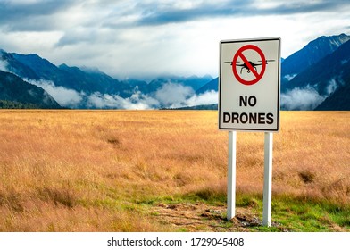 Use of drones in national park land, nature reserve is not permitted. Mountain landscape in the background