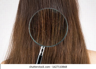 Use a loupe to reflect the condition of the woman's hair.