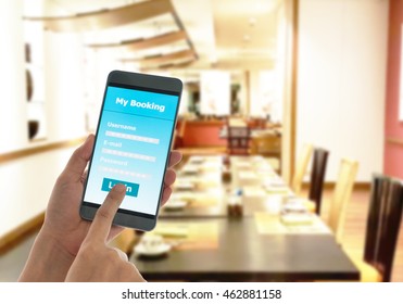 The Use Of Smart Phones, Mobile Restaurant Reservations. Technology Concepts.