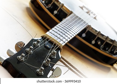 used banjo, western music instrument detail,  selected focus and narrow depth of field