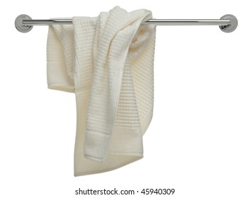 Used Beige Terry Cloth Towel On A Bathroom Rail