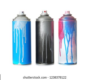 Used cans of spray paint on white background - Shutterstock ID 1238378122