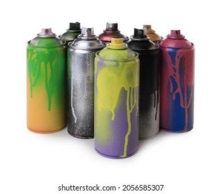 Used cans of spray paints on white background. Graffiti supplies - Powered by Shutterstock