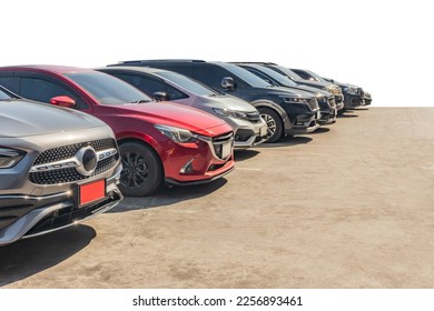 Lot of used car for sales in stock isolated - Shutterstock ID 2256893461