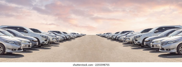 Lot of used car for sales in stock with sky and clouds - Shutterstock ID 2255598755