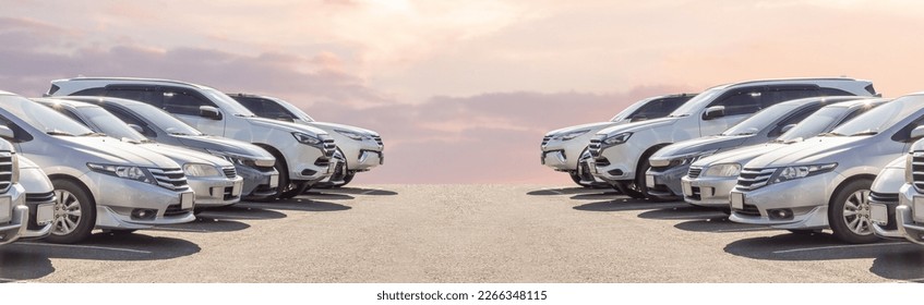 Lot of used car for sales in stock with sky and clouds - Shutterstock ID 2266348115