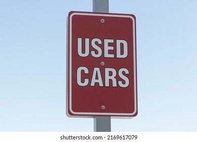 Used Car Sign At A Pre-owned Auto Dealership. With Supply Issues, Used And Preowned Cars Are In High Demand.