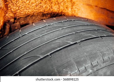 Used Car Tire With Worn-out Depth Of Thread