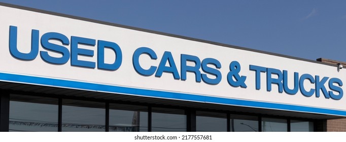 Used Car And Trucks Banner At A Used Car Dealership For Internet Or Website.