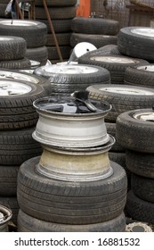 Used Car Wheels In A Breakers Yard