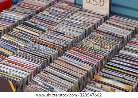 Used CDs for sale at flea market