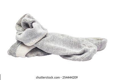 Used Dirty Sock Gray Isolated On White Background.