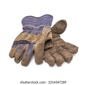 Used And Dirty Work Gloves On White