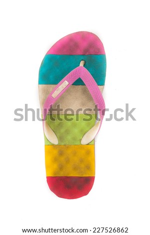 used flip flop shoes on white background.