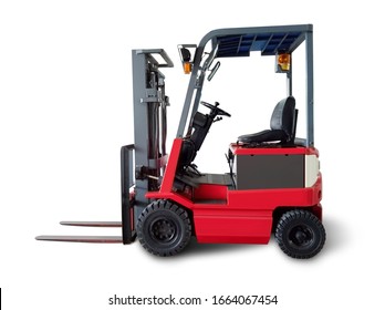 Used Forklift, Old forklift loader pallet stacker truck equipment at warehouse isolate on white background. This has clipping path.