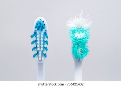 Used Old And New Toothbrush Isolated On A White Background