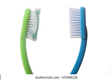 Used Old Tooth Brush And New Tooth Brush On A White Background