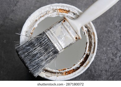 Used Paint Brush On Paint Can, Overhead View