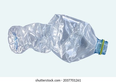 Used plastic bottles on white background. Recycle Crushed plastic bottle, waste pollution concept. Environmental protection concept. Reuse garbage, world water day.