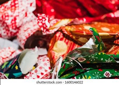 used and ragged christmas wrapping paper